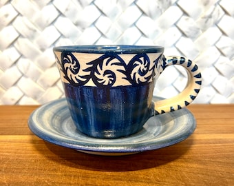 Collectible Vintage Dorchester Pottery Fiddlehead Fern Pattern Coffee Cup and Saucer