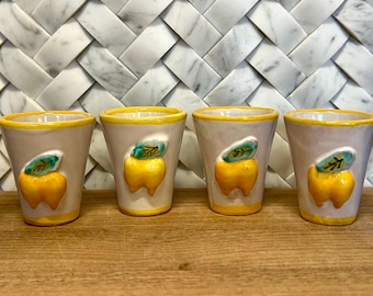 Vintage Hand Painted Majolica Limoncello Shot Glasses (Set of Two)