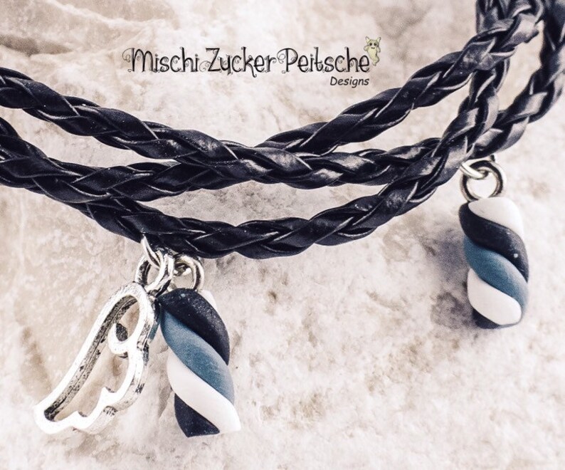 Braided marshmallow bracelet in black leather with magnetic clasp 15171921 cm possible