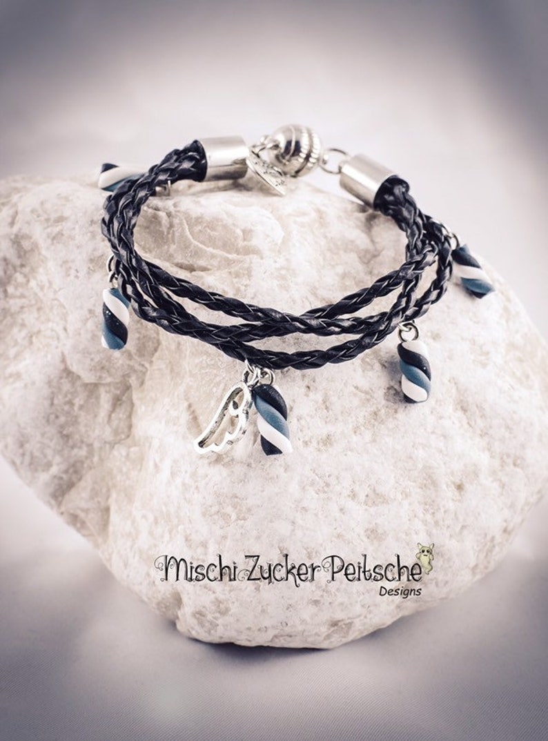 Braided marshmallow bracelet in black leather with magnetic clasp 15171921 cm possible