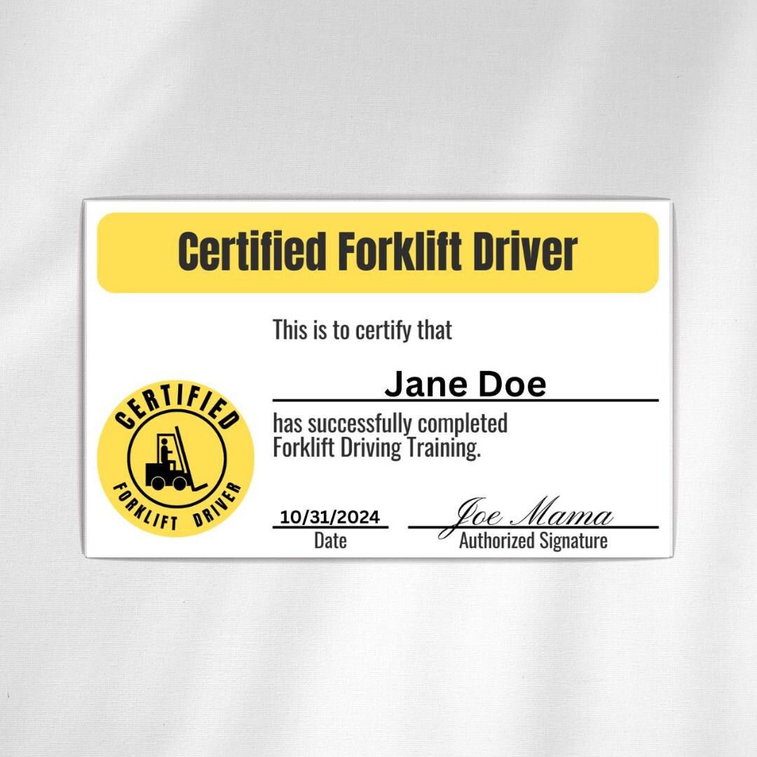 Editable Forklift Certification Card Driver Costume Template Pocket Wallet and Certificate Sized Holiday Christmas Birthday Joke Gift - Etsy