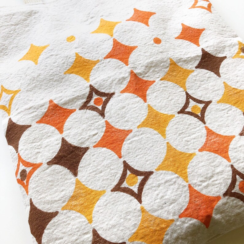 Block Printed Canvas Tote Bag \u2014 Constellation Warm Retro Slim Basic Small Cotton Tote Handmade /& Handprinted