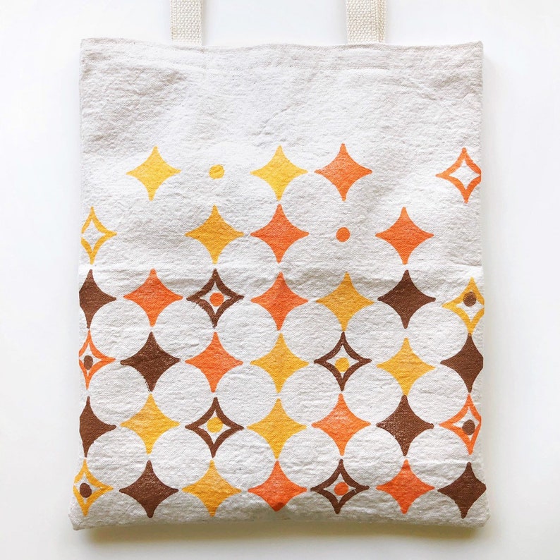 Block Printed Canvas Tote Bag \u2014 Constellation Warm Retro Slim Basic Small Cotton Tote Handmade /& Handprinted