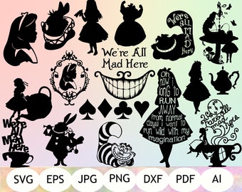 Alice in Wonderland SVG, Alice in Wonderland Silhouette, Alice in Wonde...