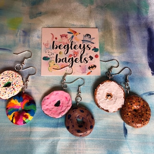 Handmade Clay Bagel with Cream Cheese Earrings