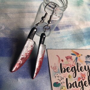 Handmade Clay Bloody Knife Earrings