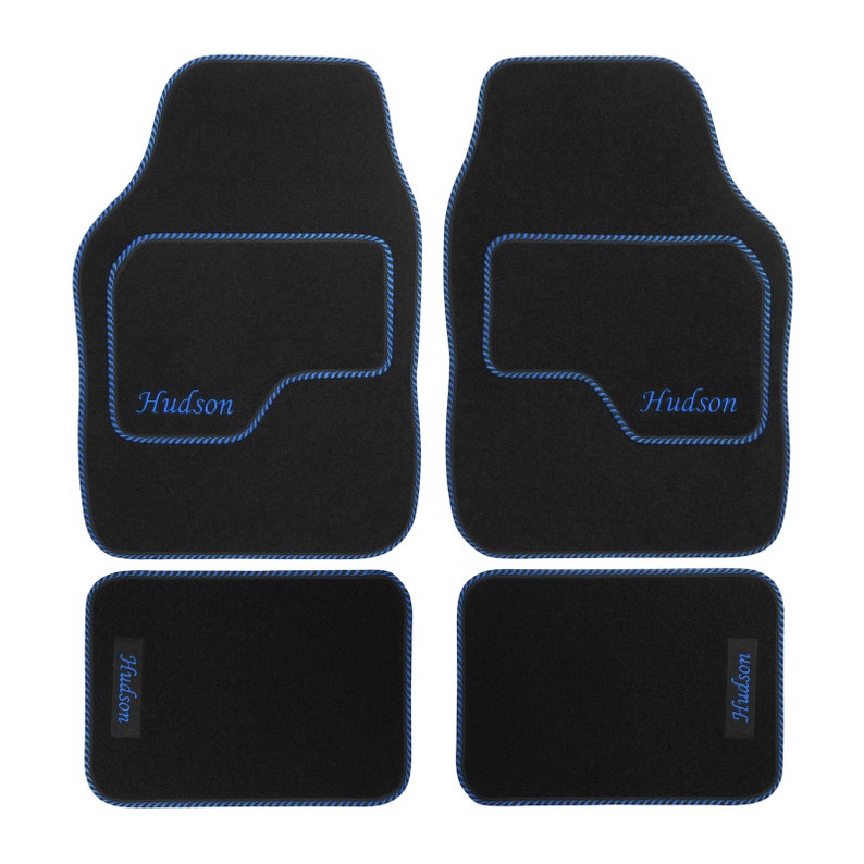 JVL Personalised Universal Black Carpet Car Mat Set with Blue Embroidery image 7