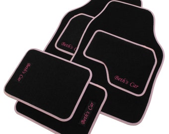 JVL Personalised Universal Black Carpet Car Mat Set with Pink Embroidery