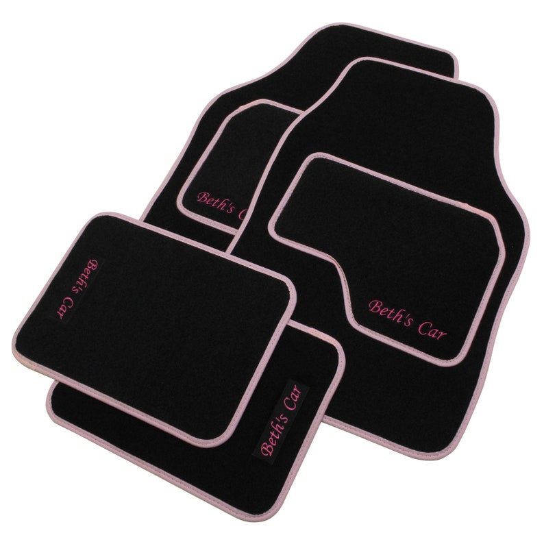 JVL Personalised Universal Black Carpet Car Mat Set With Pink Etsy UK