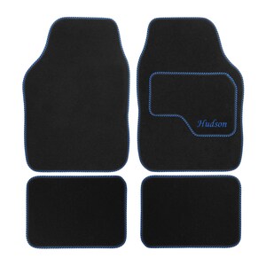 JVL Personalised Universal Black Carpet Car Mat Set with Blue Embroidery image 5