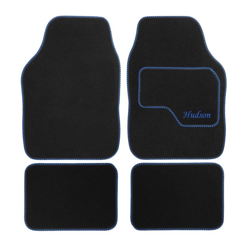 JVL Personalised Universal Black Carpet Car Mat Set with Blue Embroidery image 5