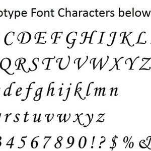 May include: A black and white image displaying the uppercase and lowercase letters of the alphabet, numbers 1 to 0, and punctuation marks, including an exclamation mark, question mark, dollar sign, percentage sign, and ampersand. The font is a cursive script style.
