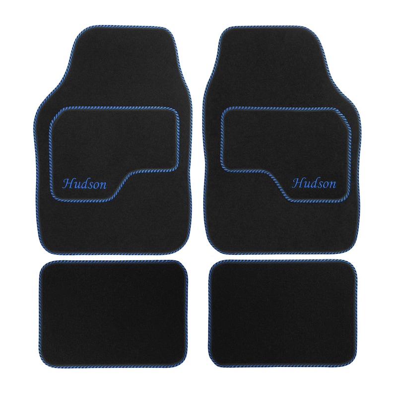 JVL Personalised Universal Black Carpet Car Mat Set with Blue Embroidery image 6