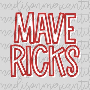 Mavericks Simple Cardinal Red White Mascot Sport Team PNG Digital Download Design | Sublimation File