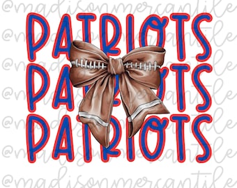 Patriots Coquette Football Bow Mascot Team PNG Digital Download Design | Sublimation File | T-shirt Design
