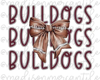 Bulldogs Coquette Football Bow Mascot Team PNG Digital Download Design | Sublimation File | T-shirt Design