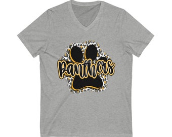 Panthers Mascot Bella Canvas Jersey Short Sleeve V-Neck Tee | Game Day Gear | Friday Night Lights | Panthers Football Tee | Sizes XS - 3XL