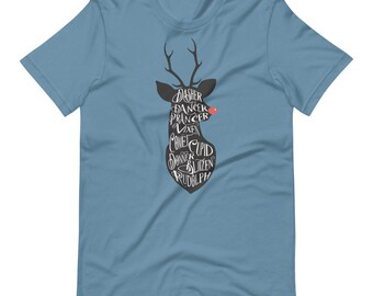 Bella Canvas Unisex T-Shirt with free shipping HAPPY HOLIDAYS REINDEER Short-Sleeve