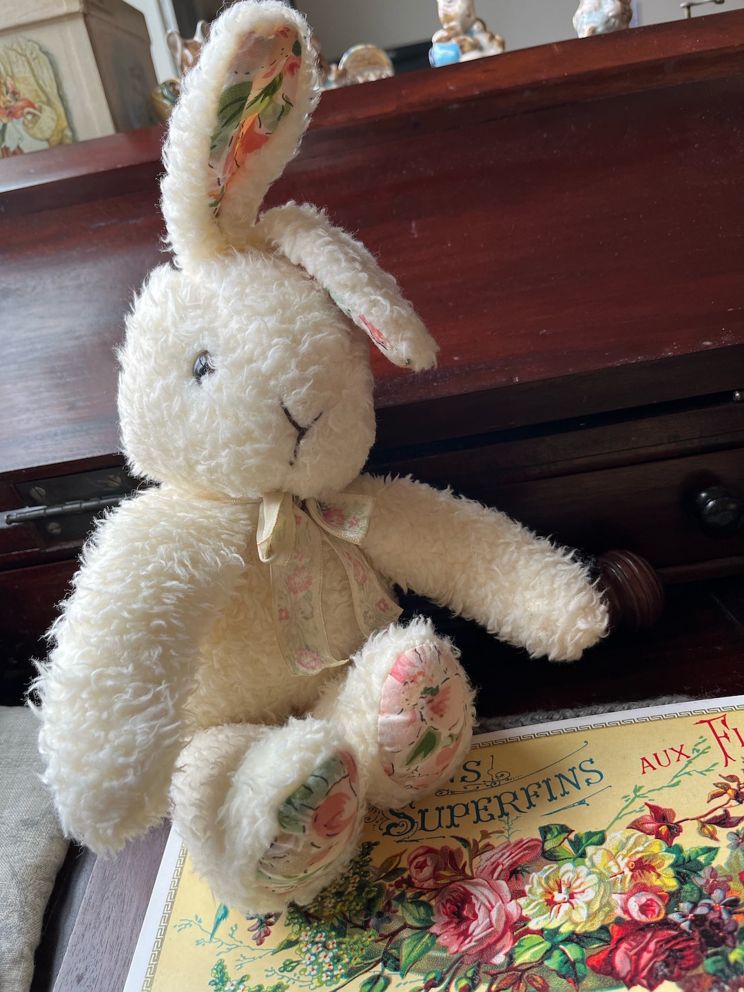 Vintage Bunny Rabbit Plush Droopy Ears Floral Mervyn's Playful Pals ...