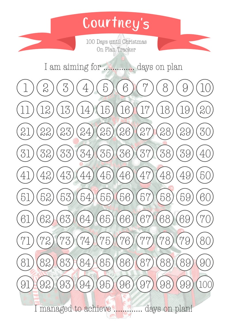Personalised 100 Days On Plan Christmas Countdown Xmas Etsy