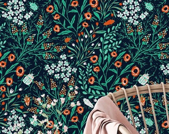 Poppy Flowers with Bugs Removable Wallpaper-Peel and Stick Wallpaper-Wall Mural- Self Adhesive Wallpaper Pre-Pasted Wallpaper