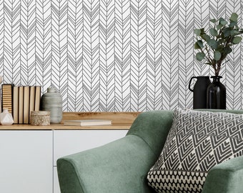 Herringbone Pattern Removable Wallpaper-Peel and Stick Wallpaper-Wall Mural- Self Adhesive Wallpaper Gray Wall Decor Pre-Pasted Wallpaper