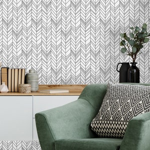 Herringbone Pattern Removable Wallpaper-Peel and Stick Wallpaper-Wall Mural- Self Adhesive Wallpaper Gray Wall Decor Pre-Pasted Wallpaper