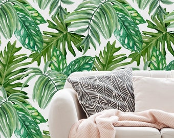 Monstera Palm Leaves Removable Wallpaper-Peel and Stick Wallpaper-Wall Mural- Self Adhesive Wallpaper Pre-Pasted Wallpaper