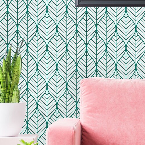 Green Geometric Leaves Removable Wallpaper-peel and Stick - Etsy