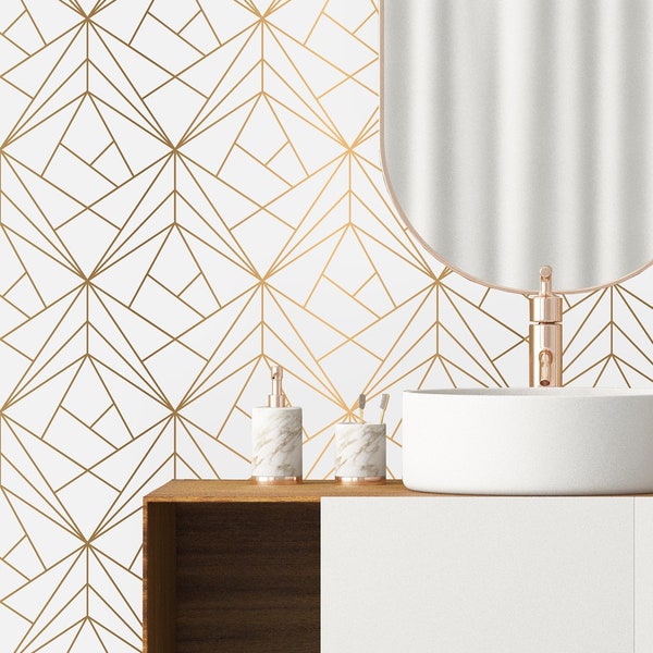 Gold Geometric Net Removable Wallpaper-Peel and Stick Wallpaper-Wall Mural- Self Adhesive Wallpaper Pre-Pasted Wallpaper