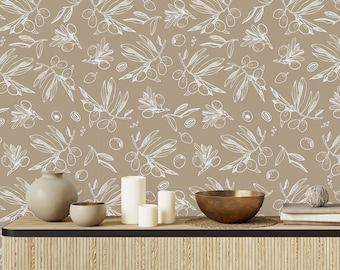Olives Pattern Wallpaper-Peel and Stick Wallpaper-Wall Mural- Self Adhesive Wallpaper Pre-Pasted Wallpaper