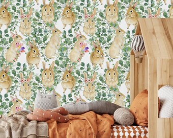 Hares Pattern Wallpaper-Peel and Stick Wallpaper-Wall Mural- Self Adhesive Wallpaper Pre-Pasted Wallpaper