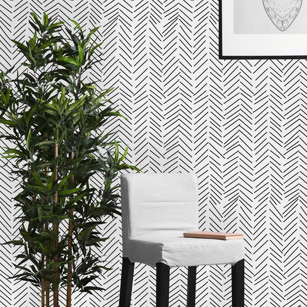 Black and White Geometric Sticks Removable Wallpaper-Peel and Stick Wallpaper-Wall Mural- Self Adhesive Wallpaper Pre-Pasted Wallpaper