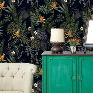 Dark Tropical Mix Removable Wallpaper-Peel and Stick Wallpaper-Wall Mural- Self Adhesive Wallpaper Pre-Pasted Wall Covering Home Decor