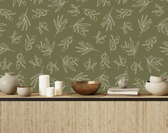 Olive Tree Pattern Wallpaper-Peel and Stick Wallpaper-Wall Mural- Self Adhesive Wallpaper Pre-Pasted Wallpaper