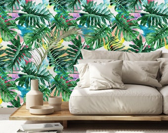 Monstera Green Leaves Wallpaper-Peel and Stick Wallpaper-Wall Mural- Self Adhesive Wallpaper Pre-Pasted Wallpaper Tropical Decor