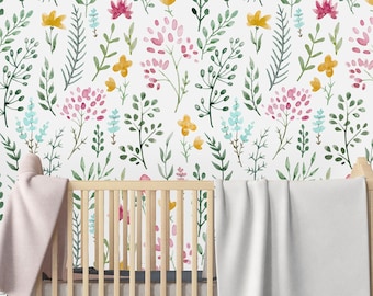 Preciosas flores de acuarela, papel tapiz extraíble, papel tapiz despegable y adhesivo, mural de pared, papel tapiz autoadhesivo, mural preencolado, decoración de pared