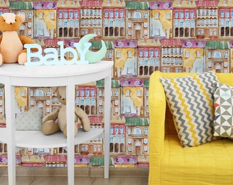 Papel pintado removible de edificios antiguos brillantes-Peel and Stick Wallpaper-Mural de pared-Papel pintado autoadhesivo Papel pintado prepegado