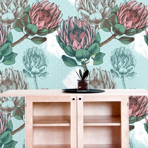 Peel-and-Stick Removable Wallpaper King Protea African Flora Protea Floral 