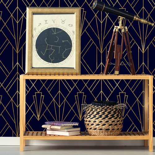 Geometric pattern removable wallpaper Navy and Beige wall mural Peel and stick 