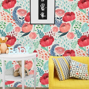 Red Poppy Flowers Wallpaper, Peel and Stick Wallpaper, Wall Mural, Self ...