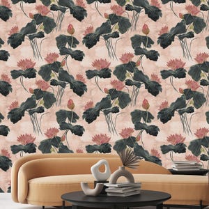 Peel and Stick Wallpaper Boho, Wall Mural, Pink and Green Self Adhesive Wallpaper, Wall Covering,  Pre-Pasted Wallpaper, Floral Wallpaper