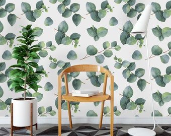 Eucalyptus Leaves and Branches Removable Wallpaper-Peel and Stick Wallpaper-Wall Mural- Self Adhesive Wallpaper Pre-Pasted Wallpaper