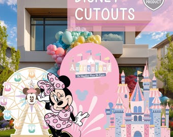 Recortes de Minnie Mouse, Fiesta de Disneyland, Cumpleaños de Disney, Baby Shower, Letrero para césped, Castillo Mágico, Noria, Reino Mágico, Accesorios para fiestas