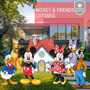 Ritagli classici di Topolino e i suoi amici, festa a Disneyland, compleanno Disney, baby shower, cartello da giardino, Minnie, Paperino, Paperina