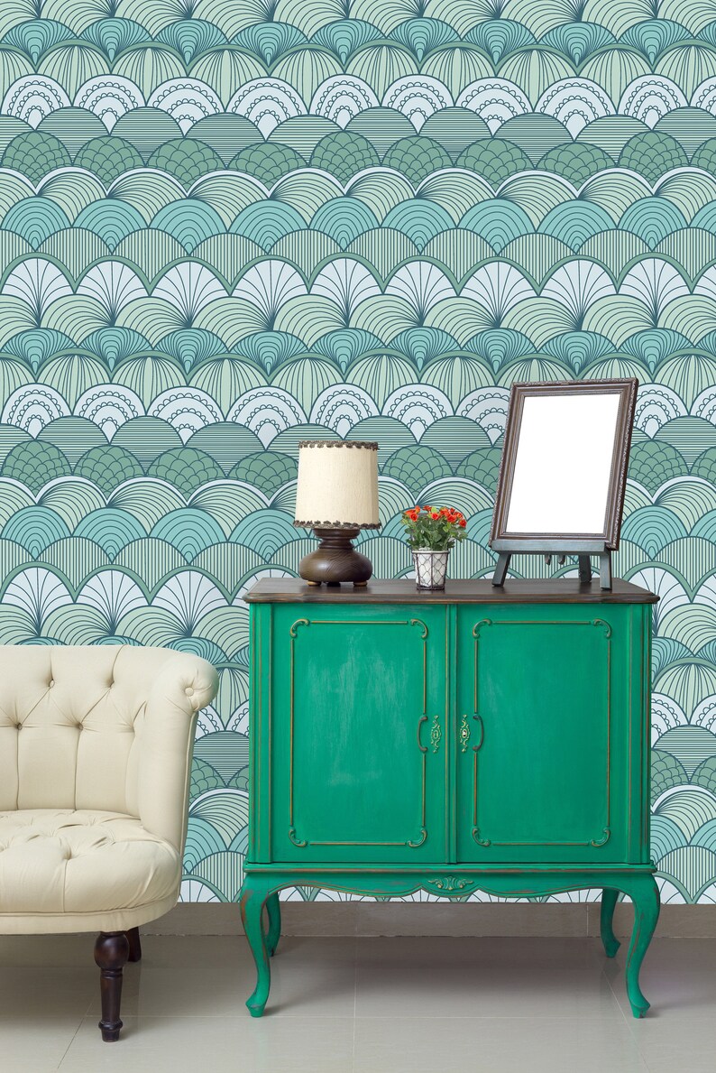 Green Scallops Removable Wallpaperpeel and Stick Etsy