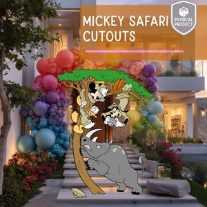 Recorte de animales de safari de Mickey, inspirado en Mickey Mouse y sus amigos, cumpleaños de safari, baby shower, animales de la jungla, aventura salvaje, letrero para césped