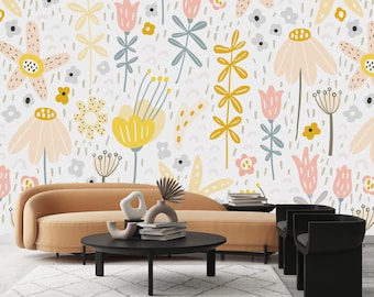 Yellow Flowers Wallpaper-Peel and Stick Wallpaper-Wall Mural- Self Adhesive Wallpaper Pre-Pasted Wallpaper