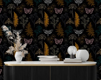 Black Wallpaper with Butterflies-Peel and Stick Wallpaper-Wall Mural- Self Adhesive Wallpaper Pre-Pasted Wallpaper