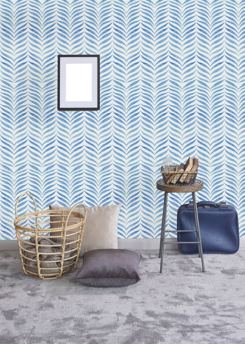 Blue Herringbone Removable Wallpaperpeel and Stick Etsy